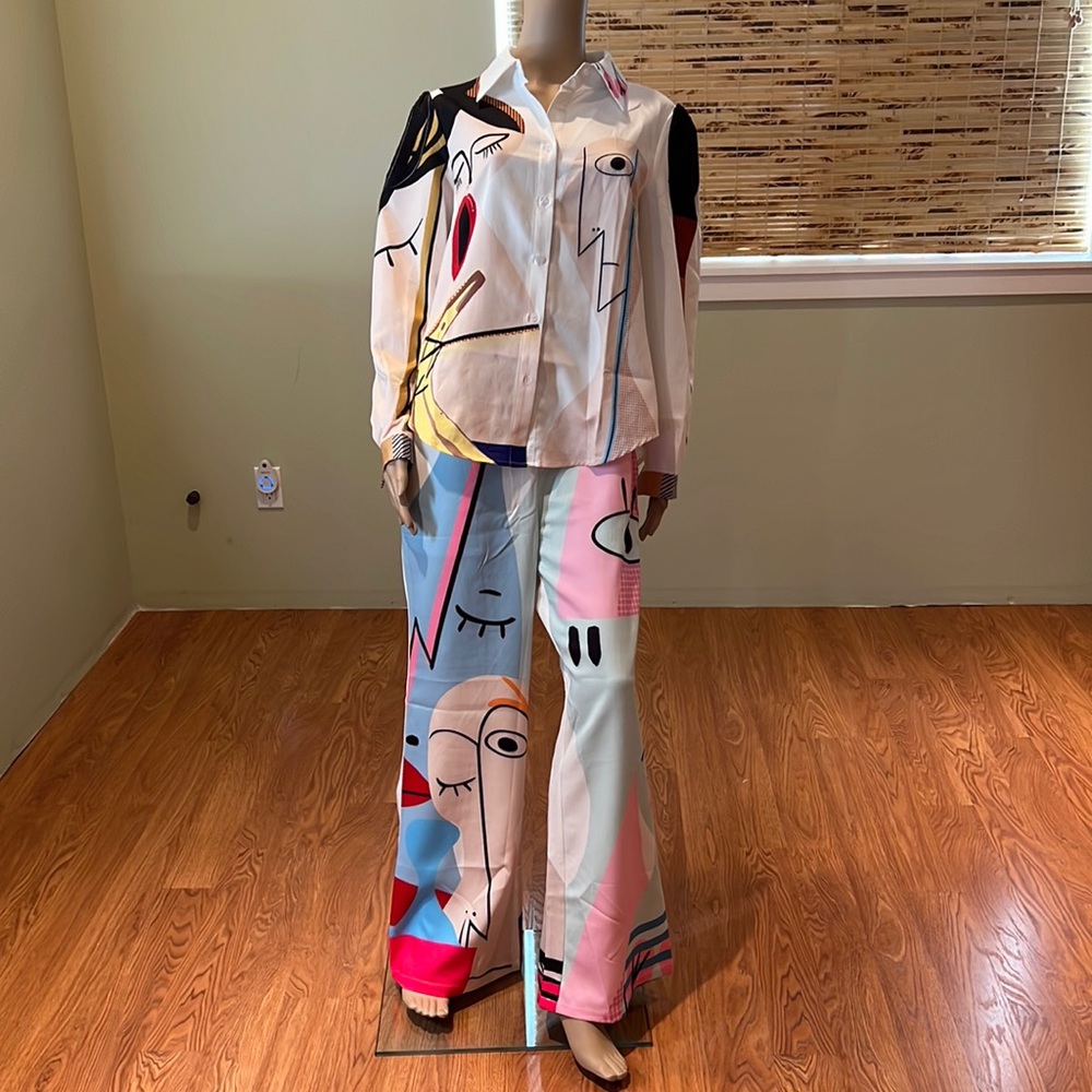 Zcrave Fun Abstract Pattern On Two Piece Set With Matching Pants & Blouse